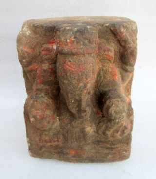 Antique Old Brown Sand Stone Hand Carved Hindu God Ganesha Holy Figure Statue 4