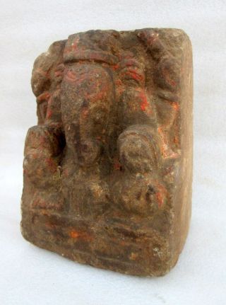 Antique Old Brown Sand Stone Hand Carved Hindu God Ganesha Holy Figure Statue 6