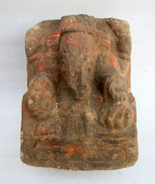 Antique Old Brown Sand Stone Hand Carved Hindu God Ganesha Holy Figure Statue 7