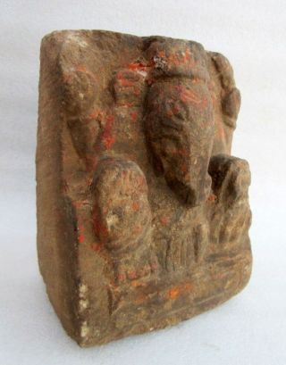 Antique Old Brown Sand Stone Hand Carved Hindu God Ganesha Holy Figure Statue 8