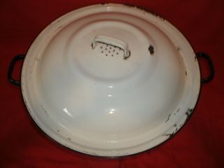 Antique Farm Large Size Bread Dough Rising Pan lid vented enamelware vintage 4