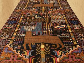 Hand Knotted Oriental Afghan Balouch Pictorial Hunting Wool Area Rug 7 X 4