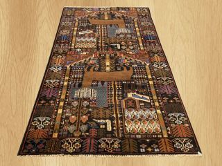 Hand Knotted Oriental Afghan Balouch Pictorial Hunting Wool Area Rug 7 x 4 4