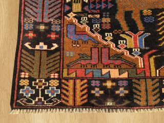 Hand Knotted Oriental Afghan Balouch Pictorial Hunting Wool Area Rug 7 x 4 5