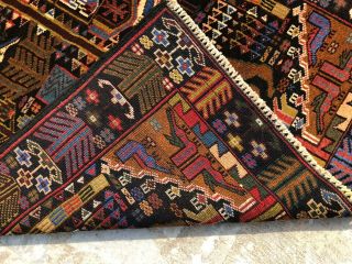 Hand Knotted Oriental Afghan Balouch Pictorial Hunting Wool Area Rug 7 x 4 9