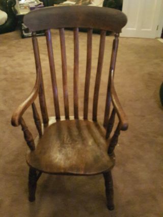 Windsor Chair High - Backed Antique Farmhouse Grandfather Carver Solid
