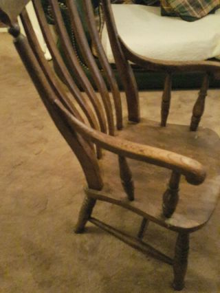 Windsor chair high - backed antique farmhouse grandfather carver solid 2