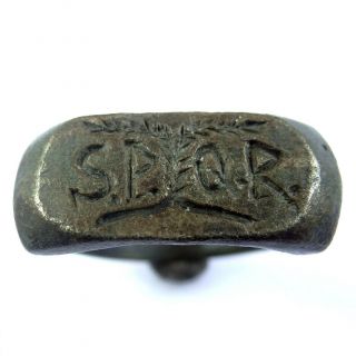 ROMAN ANCIENT ARTIFACT SILVER LEGIONARY RING WITH S.  P.  Q.  R 10