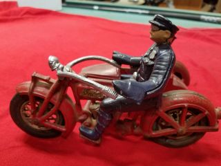 Hubley Indian Cast Iron Motorcycle Toy Harley - Davidson With Riders Knucklehead 3