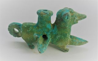 Scarce Ancient Luristan Near Eastern Bronze Oil Lamp In The Form Of A Ram