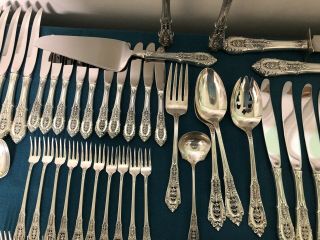 95 Pc WALLACE ROSE POINT STERLING SILVER FLATWARE,  15 SERVERS,  No Monos 11