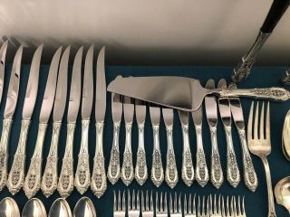 95 Pc WALLACE ROSE POINT STERLING SILVER FLATWARE,  15 SERVERS,  No Monos 12