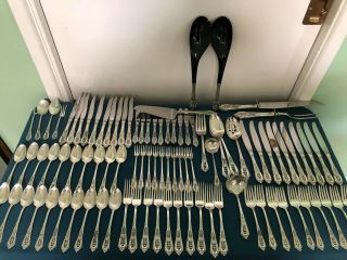 95 Pc Wallace Rose Point Sterling Silver Flatware,  15 Servers,  No Monos