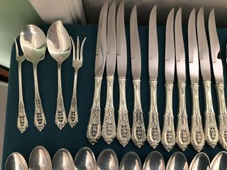 95 Pc WALLACE ROSE POINT STERLING SILVER FLATWARE,  15 SERVERS,  No Monos 5