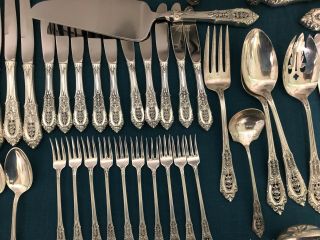 95 Pc WALLACE ROSE POINT STERLING SILVER FLATWARE,  15 SERVERS,  No Monos 6