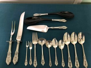95 Pc WALLACE ROSE POINT STERLING SILVER FLATWARE,  15 SERVERS,  No Monos 8