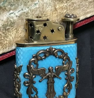 Antique Russian silver diamond guilloche enamel lighter 11