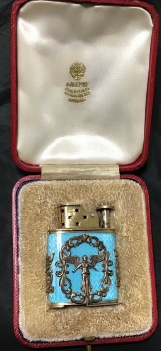 Antique Russian Silver Diamond Guilloche Enamel Lighter
