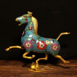 9 " Chinese Old Antique Bronze Cloisonne Colour Enamel Horse Statue