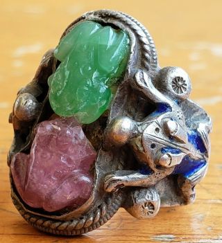 Antique Chinese Silver Ring Frogs 3