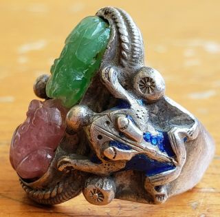 Antique Chinese Silver Ring Frogs 4
