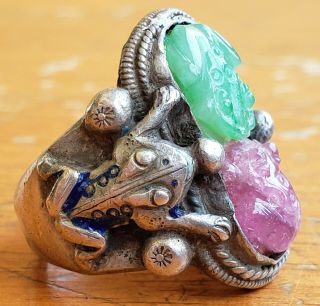 Antique Chinese Silver Ring Frogs 6