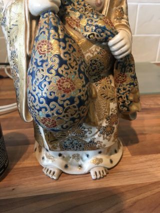 Large Satsuma Pottery Figure Robed Smiling Buddha Or Deity 4