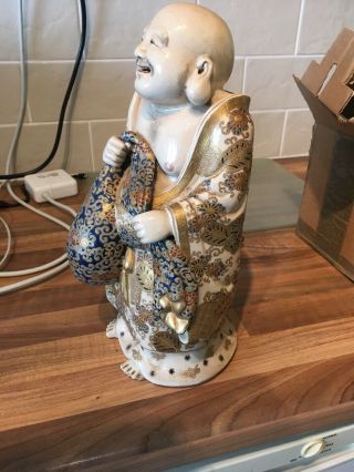 Large Satsuma Pottery Figure Robed Smiling Buddha Or Deity 8