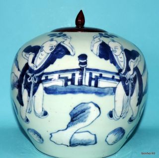 CHINESE EXPORT PORCELAIN BLUE WHITE 19THC QING PERIOD CELADON VASE JAR FIGURES 2