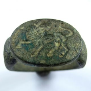 Roman Ancient Artifact Bronze Legionary Ring With Lion Leg Vi