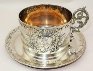 Antique Puiforcat French Sterling Silver Rocaille Chocolate Cup & Saucer 305 Gr