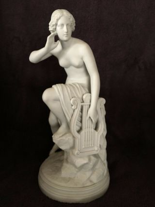 Antique Parian Nude Women Lady W/ Lyre Harp Minton Or Copeland? Hand Inscribed
