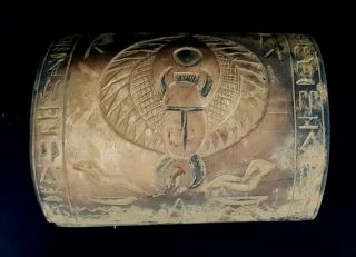 Rare Large Huge Ancient Egyptian Amarna Canopic Jars Box Winged Scarab Anubis