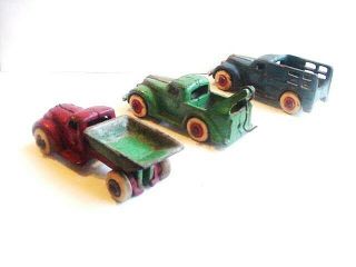 1930 ' S CAST IRON TRUCKS 2 ARCADE A WRECKER & A STAKE & 1 DUMPER 