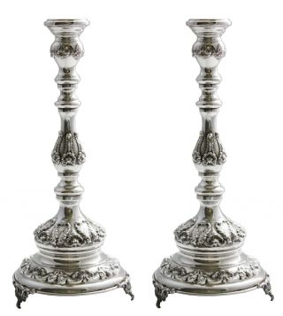 Judaica Hadad Ornate Sterling Silver 14.  5 " Footed Candlesticks 868 Grams