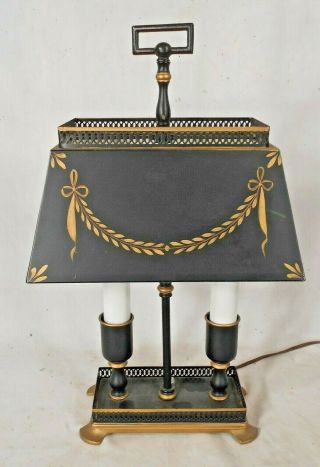 Vintage Mid Century Regency Style French Tole Double Socket Student Lamp