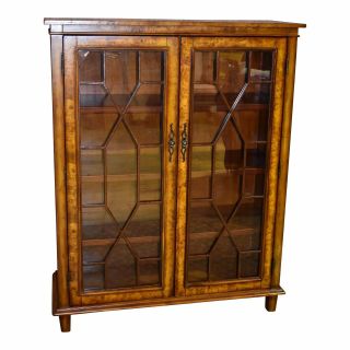 Vintage Edwardian Style Burl Wood Two Door Bookcase