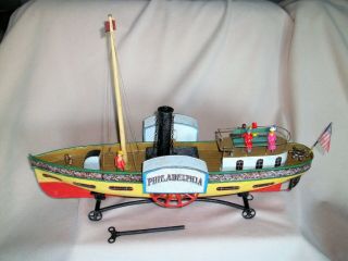 PHILADELPHIA Clockwork Paddle Wheel Toy Boat circa 1900s Bing Marklin Carette 2