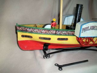 PHILADELPHIA Clockwork Paddle Wheel Toy Boat circa 1900s Bing Marklin Carette 3