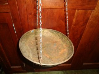 Antique VTG Brass Hanging Balance Scale w/ 2 Copper Pans Vintage 3