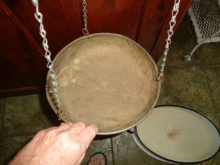 Antique VTG Brass Hanging Balance Scale w/ 2 Copper Pans Vintage 6