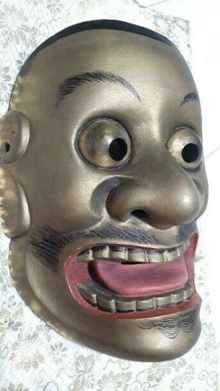 Japanese Wood Carving Noh Mask " O - Tobide " / Kyogen Bugaku Kagura Hannya D1576