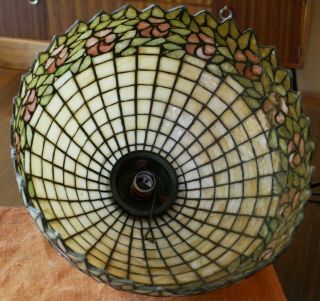 Stained Leaded Slag Glass Ceiling Lamp c.  1915 Handel? Unique? Geometric Flowers 4