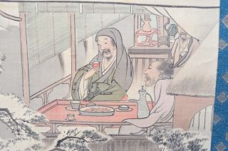 ANTIQUE CHINESE SCROLL PAINTING DEPICTING A SNOW SCENE SCHOLAR DINNING 古董卷轴油墨画 6