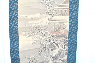 ANTIQUE CHINESE SCROLL PAINTING DEPICTING A SNOW SCENE SCHOLAR DINNING 古董卷轴油墨画 9