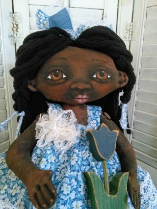 Primitive Black Folk Art Doll 14 Inches Hand Painted Ooak