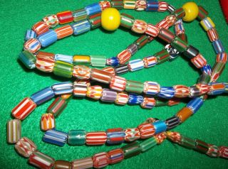 Long Four Foot Strand Old Chevron Trade Beads Necklace Awesome Colors