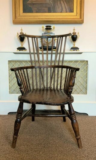 Lovely Wide Fit Antique 19thc Oak & Elm High - Back Windsor Armchair