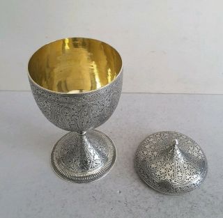 Quality Indian Antique Solid Silver Lidded Goblet / Cup.  Ht.  19cms.  C.  1880.