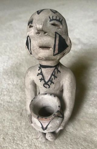Antique Tesuque Rain God Painted Pottery Figure,  C.  1900 - 20s